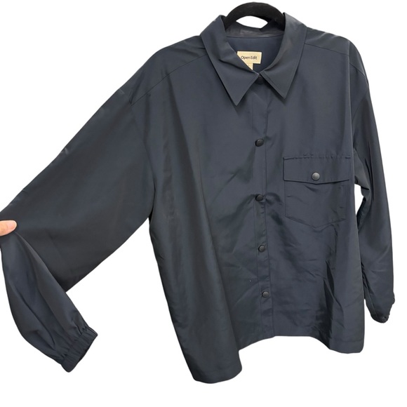 Open Edit Black/Dark Blue Lightweight Button Front Jacket Men’s‎ Sz Large - Picture 1 of 8